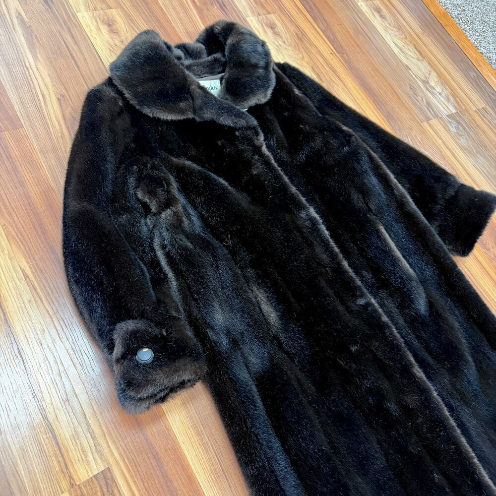 50s ASO Mrs Maisel Faux Fur Long Vintage USA Coat MED LG Quiet Luxury Old Money - Picture 5 of 13